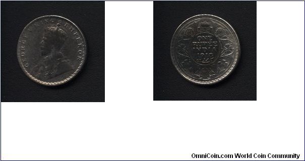 Silver, 1 Rupee, George V King Emperor, India, 1918