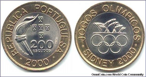 Portugal, 200 escudos 2000.
XXVII Olympic Games - Sidney 2000.