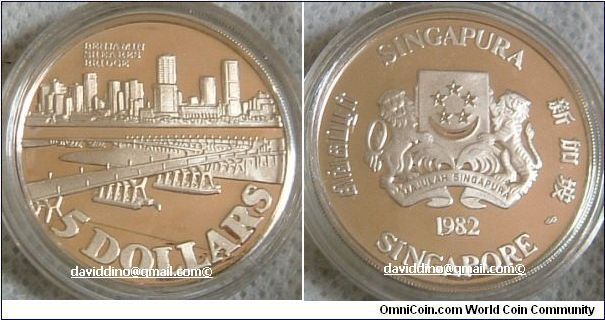 SINGAPORE 1982 SILVER $5 PROOF FEATURING BENJAMIN SHEARES BRIDGE. MADE  OF SILVER.WEIGHT IS 18.05GM. THERE IS NO OTHER PROOF LIKE THIS PIECE. IT IS THE PERFECT MINT, SHOWPIECE.FOR SALE. PLEASE MAKE AN OFFER.