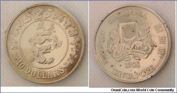 SINGAPORE $10 YEAR OF DRAGON PROOF-LIKE COIN. A CHINESE SYMBOL OF  SUCCESS. FOR SALE. PLEASE MAKE AN OFFER.
