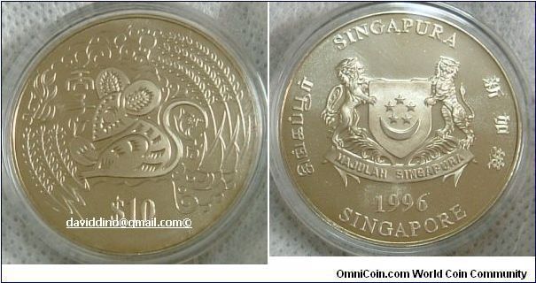 SINGAPORE 1996 YEAR OF RAT PROOF-LIKE COIN. IMMACULATE UNC CONDITION. THE RAT SYMBOLISES IN CHINESE MYTHOLOGY & HOROSCOPE SYMBOLISE WISDOM, THRIFT & DILIGENCE. FOR SALE. PLEASE MAKE AN OFFER.