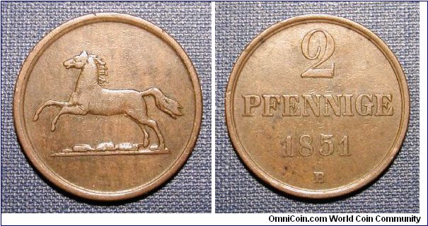 1851-B German States, Brunswick-Wolfenbuttel 2 Pfennig