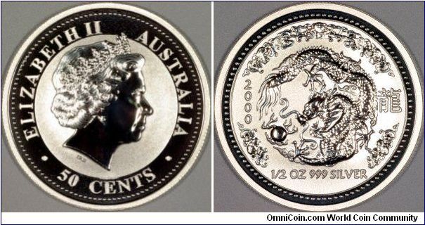 Year of the Dragon half ounce silver coin from Australia, by the Perth Mint.