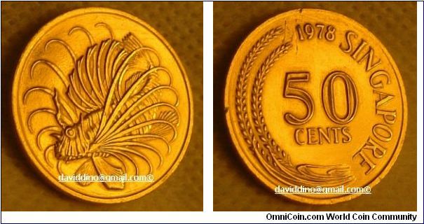 SINGAPORE 1978 GOLD 50 CENTS. ONLY PIECE OF GOLD 50 CENTS IN THE WORLD. PRIVATELY PRODUCED BY A JEWELLER. NEVER EXHIBITE.FOR SALE PLEASE MAKE AN OFFER.