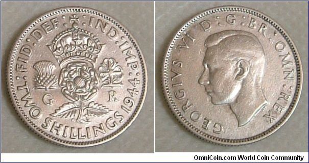 (SOLD TO MR PRASHANT BAUSKAR OF MUMBAI, INDIA ON 30/4/2005)
STOCKS STILL AVAILABLE.
UK 1944 2 shilling coin in extra fine condition. For sale. Please make an offer.