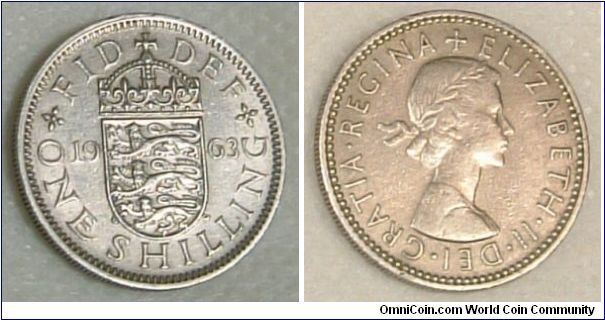 UK 1963 1 shilling coin in extra fine condition. For sale. Please make an offer.