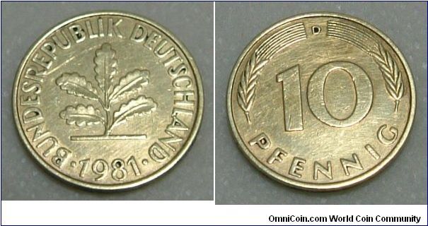 GERMANY 1981  10 PFENNIG.
Extra fine piece. For sale. Please make an offer.