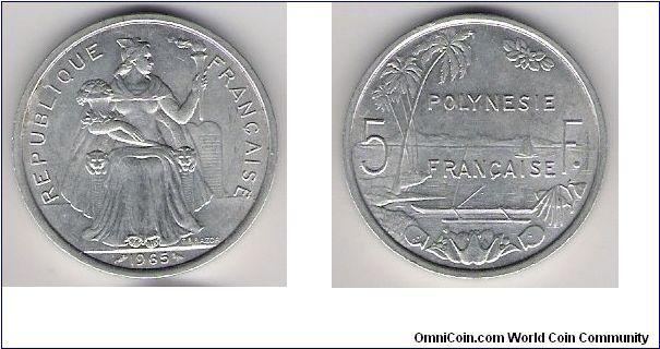 French Polynesia 1965 5 francs