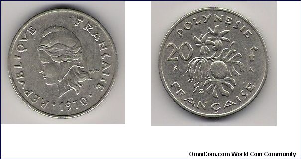 French Polynesia 1970 20 francs