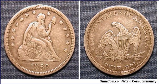 1858 Seated Liberty Quarter