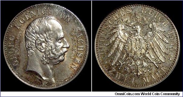 2 Mark Saxony 1904, struck to commemorate the death of King Georg.