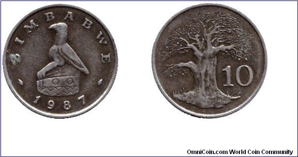 Zimbabwe, 10 cents, 1987, Cu-Ni, Tree.                                                                                                                                                                                                                                                                                                                                                                                                                                                                              