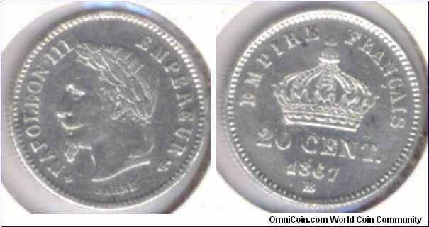 Silver 5 Cents France 1867