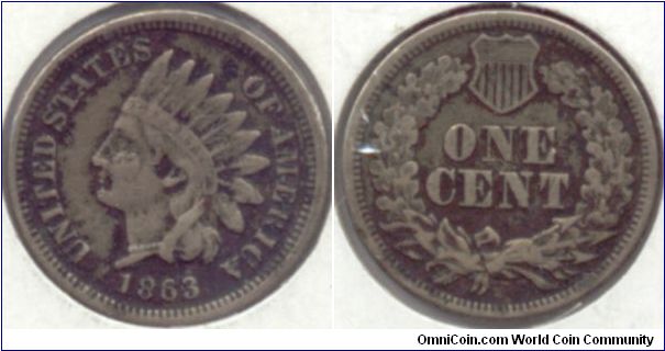 Indian Head cent, USA 1863.