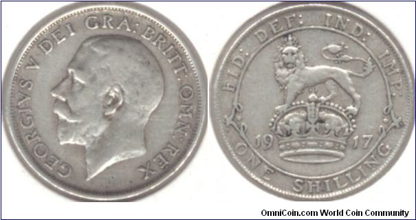 Silver 1 Shilling Great Britain 1917.