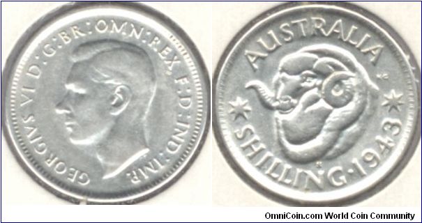 Silver 1 Shilling Australia 1943
