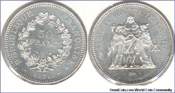 Silver 50 Francs France 1978.