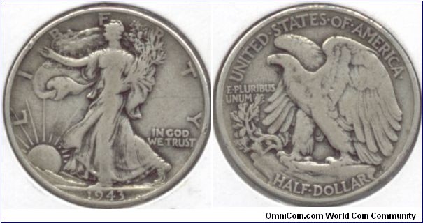 Silver Walking Liberty half Dollar USA 1943