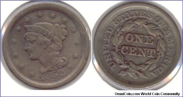 Large Cent USA 1852.