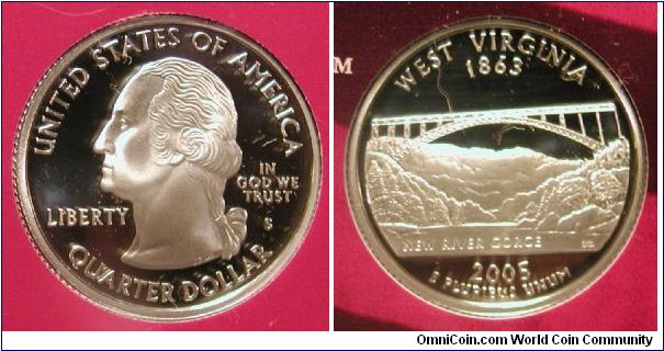 2005-S Silver West Virginia State Quarter Proof in Original Mint Packaging.