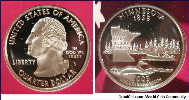 2005-S Silver Minnesota Quarter Proof in original Mint Packaging.