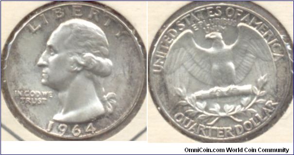 Silver Quarter Dollar USA 1964.