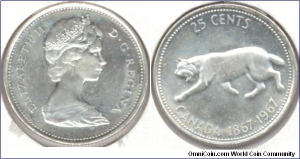 Silver 25 Cents Canada 1967.
Confederation Centennial.
