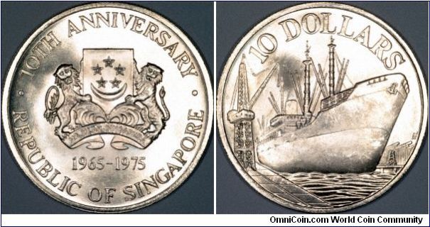 The $10 photographed celebrates the 10th anniversary of independence. The ship presumably notes its maritime importance as a port.