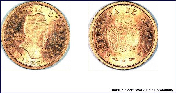 We don't see many Bolivian coins. This is a 5 Bolivianos of 1952.