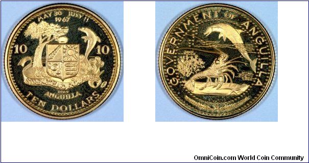 Despite its idyllic location, Anguilla has had a disturbed history until very recently. A revolt in 1967 against administration under St. Kitts, led to it becoming a self governing British dependent territory in stages by 1976. Our featured coin is one of the first official issues of Anguillan coins, although it uses East Caribbean States coins in circulation.