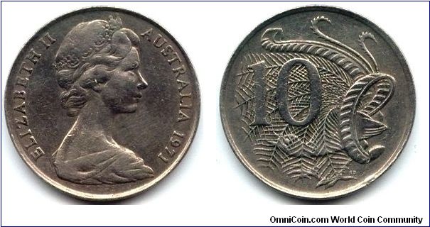 Australia, 10 cents 1971.
Queen Elizabeth II.