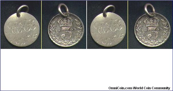 1903 3d Love Token. Engraved on obverse with AHAH.