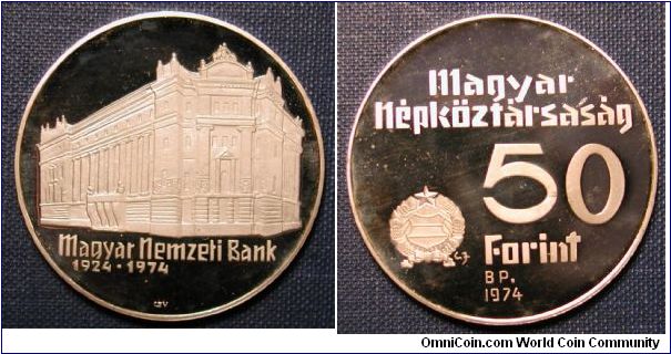 1974 Hungary 50 Forint Silver Proof Nemzeti Bank