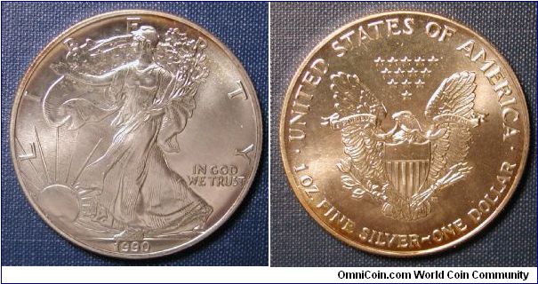 1990 Silver American Eagle, Toned.