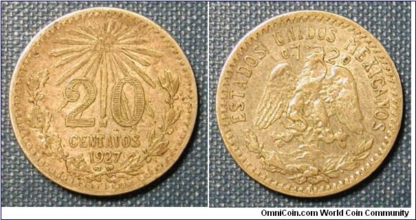 1927 Mexico 20 Centavos