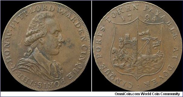 1/2 Penny token.

Features William Pitt in his capacity of Warden of the Cinque Ports.                                                                                                                                                                                                                                                                                                                                                                                                                            