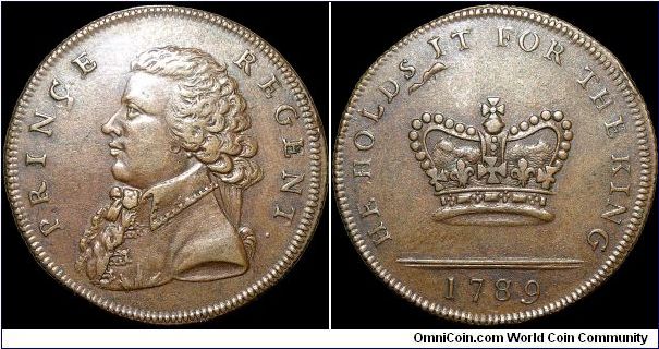 Prince Regent, He Holds it for the King.

A medal issued during one of the temporary regency periods that occurred because of George III's madness. (Great Britain)                                                                                                                                                                                                                                                                                                                                               