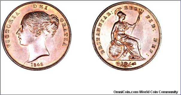 Young head bun copper penny of Victoria, with interesting die crack from the lower left of the neck to the rim.