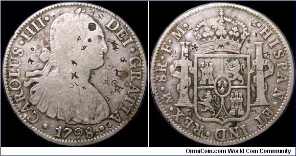 8 Reales, Mexico City mint.

A remarkable number of chopmarks indicating that it circulated in the Far East for some time.                                                                                                                                                                                                                                                                                                                                                                                        