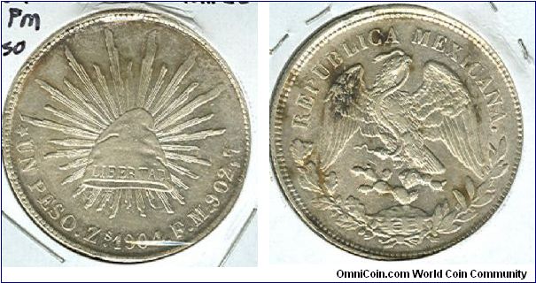 1904 Mexico, 1 peso. Zs FM .
