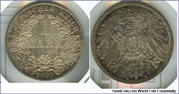 1910 A German 1 mark.