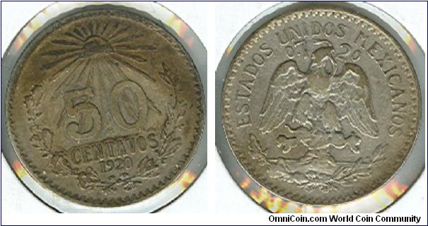 1920 Mexico 50 centavo.