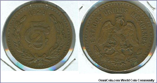 1929 Mexico 5 centavo