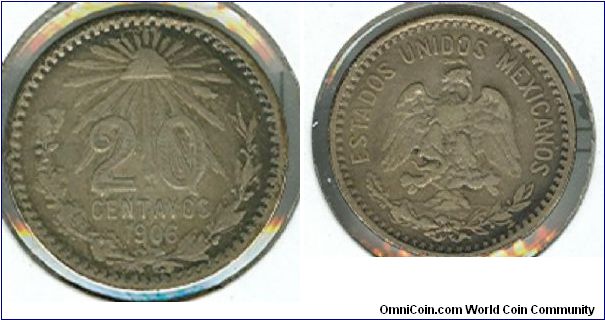 1906 Mexico 20 centavo
