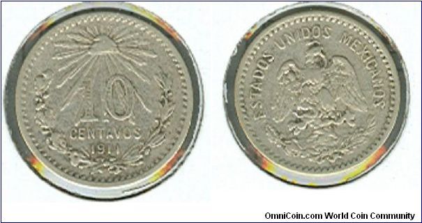 1911 Mexico 10 centavo