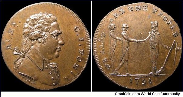 1/2 Penny Conder token. Highly political, this token reminds the soldiers that they should be on the side of the people. There was fear that the French Revolution would spread and the government would use the army against the people.                                                                                                                                                                                                                                                                           