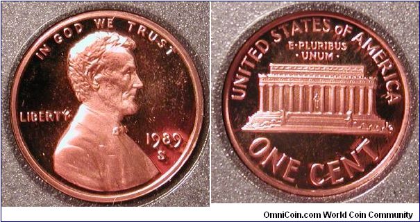 1989-S Lincoln Memorial Cent Proof from Prestige Proof Set.