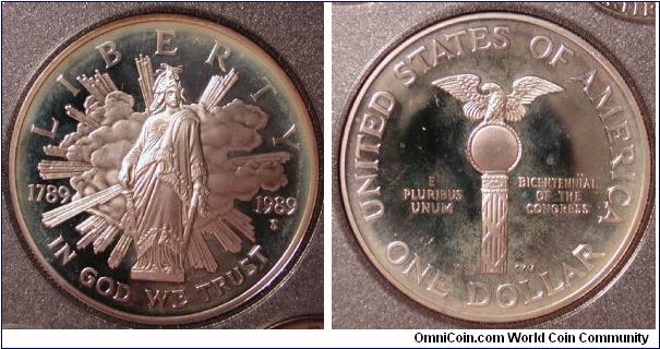 1989-S Congress Bicentennial Commemorative Silver Dollar Proof from Prestige Proof Set.