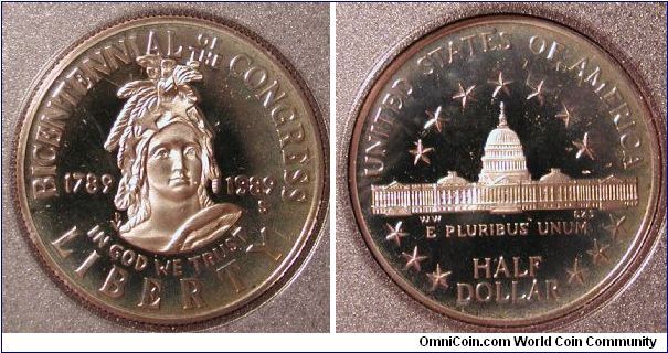 1989-S Congress Bicentennial Silver Half Dollar Proof from Prestige Proof Set.