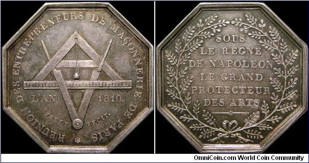 Maçonnerie de Paris. A rare Masonic lodge medal. (France)                                                                                                                                                                                                                                                                                                                                                                                                                                                           
